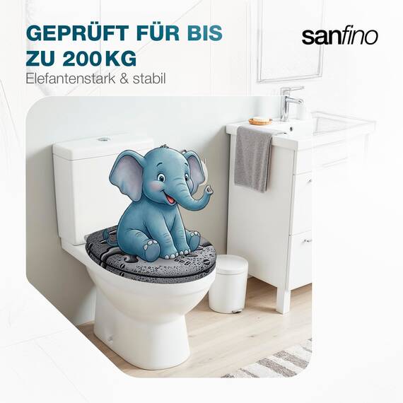 SANFINO® Premium WC Sitz mit Absenkautomatik – hochwertige Toilettendeckel aus Holz, viele bunte Motive, hoher Sitzkomfort, einfache Montage inklusive Montageanleitung – "Grey Splash"