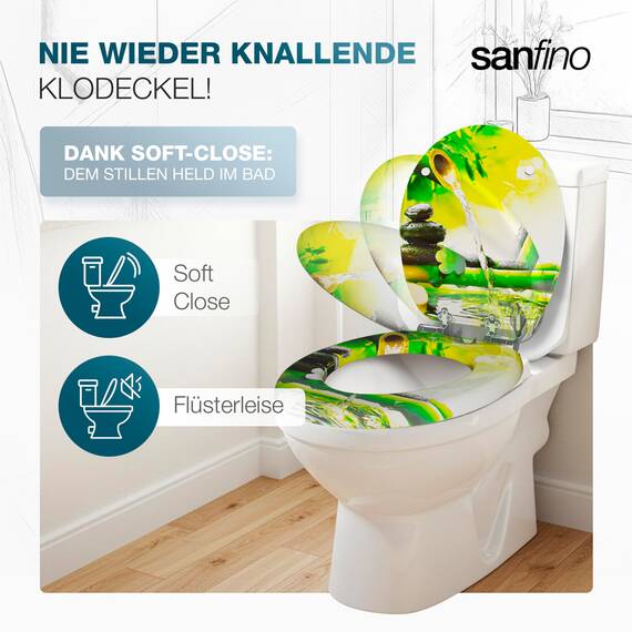 SANFINO® Premium WC Sitz mit Absenkautomatik – hochwertige Toilettendeckel aus Holz, viele bunte Motive, hoher Sitzkomfort, einfache Montage inklusive Montageanleitung – "Garden Eden II"