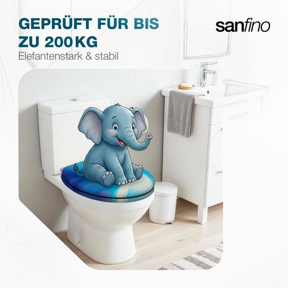 SANFINO® Premium WC Sitz mit Absenkautomatik – hochwertige Toilettendeckel aus Holz, viele bunte Motive, hoher Sitzkomfort, einfache Montage inklusive Montageanleitung – "Wave"