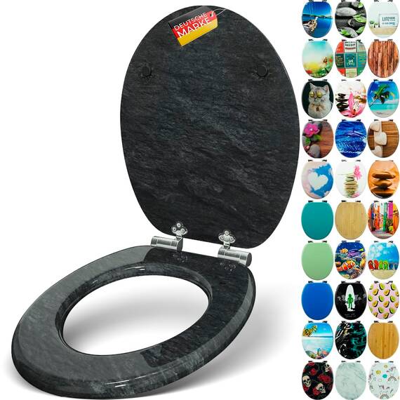 SANFINO® Premium WC Sitz mit Absenkautomatik – hochwertige Toilettendeckel aus Holz, viele bunte Motive, hoher Sitzkomfort, einfache Montage inklusive Montageanleitung – "Granit"