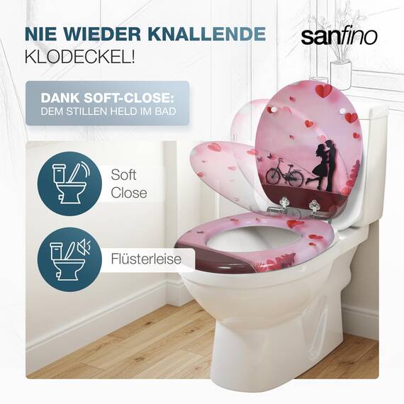 SANFINO® Premium WC Sitz mit Absenkautomatik – hochwertige Toilettendeckel aus Holz, viele bunte Motive, hoher Sitzkomfort, einfache Montage inklusive Montageanleitung – "Butterfly"