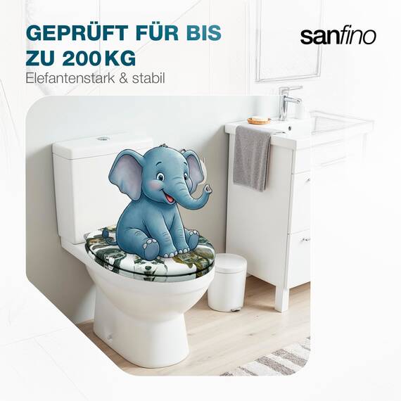 SANFINO® Premium WC Sitz mit Absenkautomatik – hochwertige Toilettendeckel aus Holz, viele bunte Motive, hoher Sitzkomfort, einfache Montage inklusive Montageanleitung – "Dog Circle"