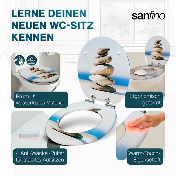 SANFINO® Premium WC Sitz mit Absenkautomatik – hochwertige Toilettendeckel aus Holz, viele bunte Motive, hoher Sitzkomfort, einfache Montage inklusive Montageanleitung – "Cairn II"