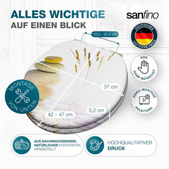 SANFINO® Premium WC Sitz mit Absenkautomatik – hochwertige Toilettendeckel aus Holz, viele bunte Motive, hoher Sitzkomfort, einfache Montage inklusive Montageanleitung – "Balance II"
