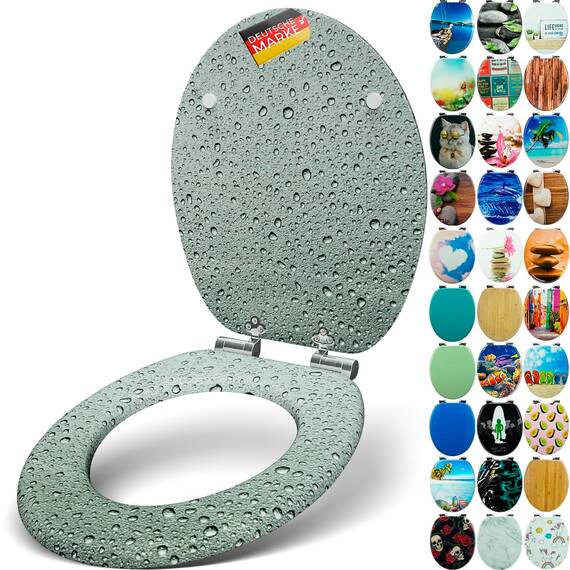 SANFINO® Premium WC Sitz mit Absenkautomatik – hochwertige Toilettendeckel aus Holz, viele bunte Motive, hoher Sitzkomfort, einfache Montage inklusive Montageanleitung – "Grey Splash II"