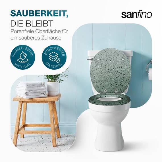 SANFINO® Premium WC Sitz mit Absenkautomatik – hochwertige Toilettendeckel aus Holz, viele bunte Motive, hoher Sitzkomfort, einfache Montage inklusive Montageanleitung – "Grey Splash II"