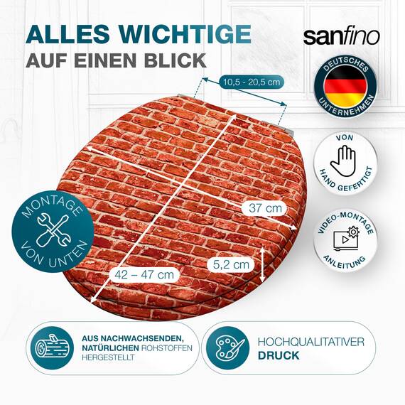 SANFINO® Premium WC Sitz mit Absenkautomatik – hochwertige Toilettendeckel aus Holz, viele bunte Motive, hoher Sitzkomfort, einfache Montage inklusive Montageanleitung – "Bricks"