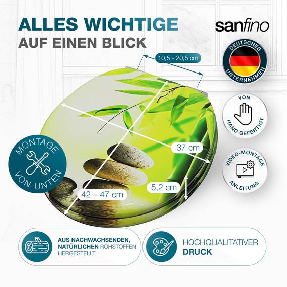 SANFINO® Premium WC Sitz mit Absenkautomatik – hochwertige Toilettendeckel aus Holz, viele bunte Motive, hoher Sitzkomfort, einfache Montage inklusive Montageanleitung – "Garden Eden"