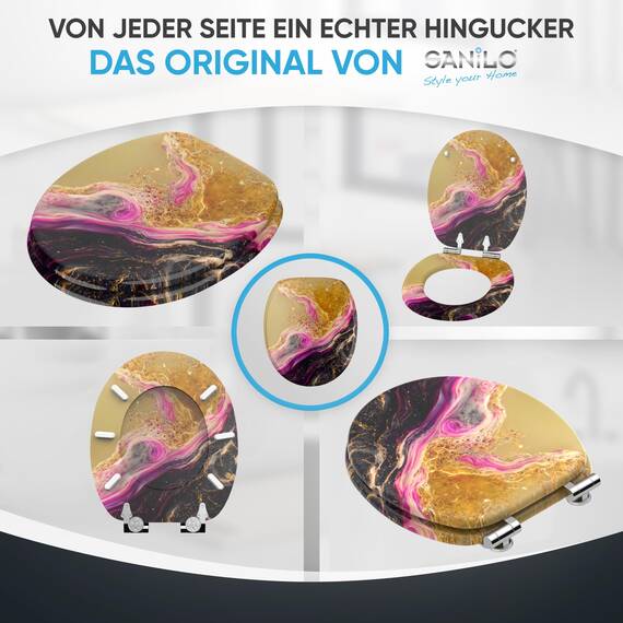 Sanilo WC Sitz mit Absenkautomatik, viele neue Toilettendeckel zur Auswahl, hochwertige Oberfläche, einfache Montage, stabile Scharniere (Marmor Brillante)