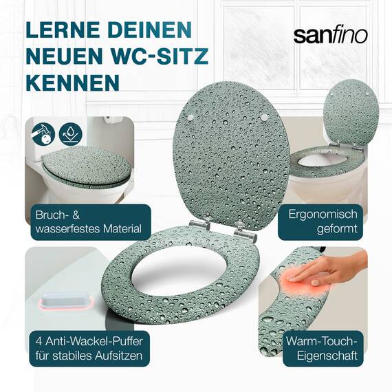 SANFINO® Premium WC Sitz mit Absenkautomatik – hochwertige Toilettendeckel aus Holz, viele bunte Motive, hoher Sitzkomfort, einfache Montage inklusive Montageanleitung – "Grey Splash II"