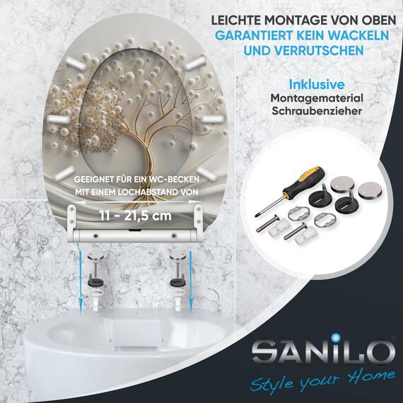 Sanilo WC Sitz mit Absenkautomatik & Schnellverschluss, Toilettendeckel per Knopfdruck abnehmbar, einfache Montage von oben (Tree of Life)