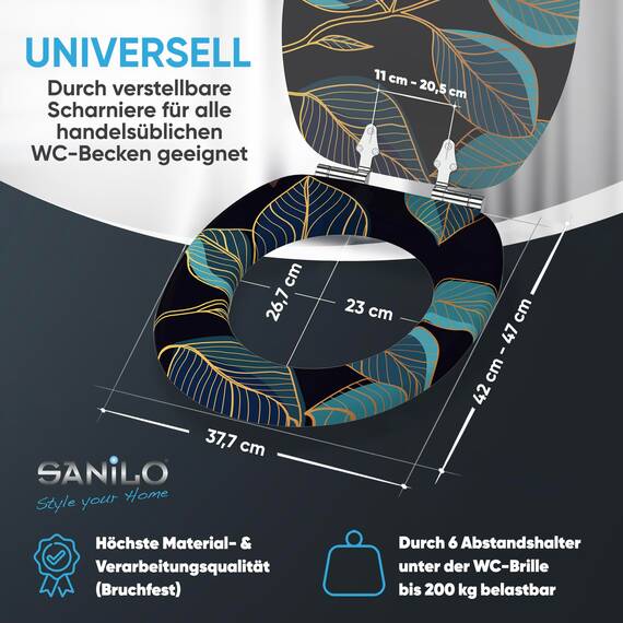 Sanilo WC Sitz mit Absenkautomatik, viele neue Toilettendeckel zur Auswahl, hochwertige Oberfläche, einfache Montage, stabile Scharniere (Tavira)