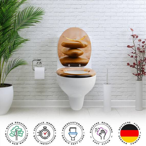 SANFINO® Premium WC Sitz mit Absenkautomatik – hochwertige Toilettendeckel aus Holz, viele bunte Motive, hoher Sitzkomfort, einfache Montage inklusive Montageanleitung – "Balance"