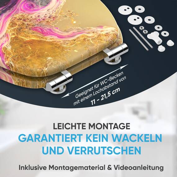 Sanilo WC Sitz mit Absenkautomatik, viele neue Toilettendeckel zur Auswahl, hochwertige Oberfläche, einfache Montage, stabile Scharniere (Marmor Brillante)