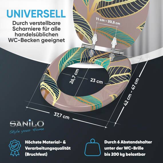 Sanilo WC Sitz mit Absenkautomatik, viele neue Toilettendeckel zur Auswahl, hochwertige Oberfläche, einfache Montage, stabile Scharniere (Zalina)