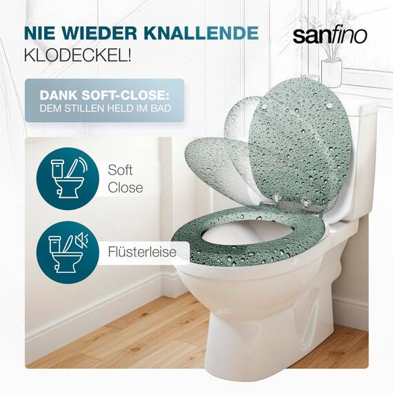 SANFINO® Premium WC Sitz mit Absenkautomatik – hochwertige Toilettendeckel aus Holz, viele bunte Motive, hoher Sitzkomfort, einfache Montage inklusive Montageanleitung – "Grey Splash II"