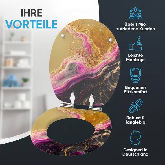 Sanilo WC Sitz mit Absenkautomatik, viele neue Toilettendeckel zur Auswahl, hochwertige Oberfläche, einfache Montage, stabile Scharniere (Marmor Brillante)