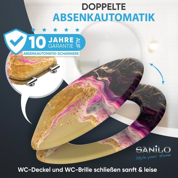 Sanilo WC Sitz mit Absenkautomatik, viele neue Toilettendeckel zur Auswahl, hochwertige Oberfläche, einfache Montage, stabile Scharniere (Marmor Brillante)