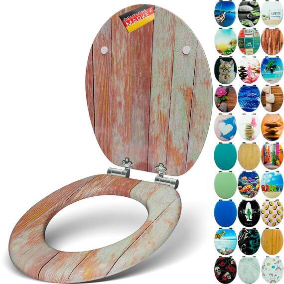 SANFINO® Premium WC Sitz mit Absenkautomatik – hochwertige Toilettendeckel aus Holz, viele bunte Motive, hoher Sitzkomfort, einfache Montage inklusive Montageanleitung – "Blue Wood"