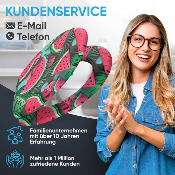 Sanilo WC Sitz mit Absenkautomatik, viele neue Toilettendeckel zur Auswahl, hochwertige Oberfläche, einfache Montage, stabile Scharniere (Melone)