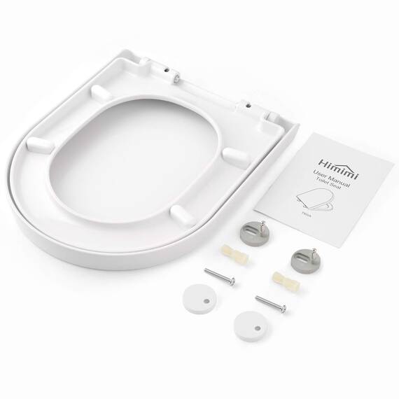 Himimi WC Sitz mit Absenkautomatik, Toilettendeckel D-Form mit Einstellbares Edelstahlscharnier, Klodeckel mit Quick-Release-Funktion und Softclose, Einfache Reinigung, Weiß (450 x 361 x 53 mm)