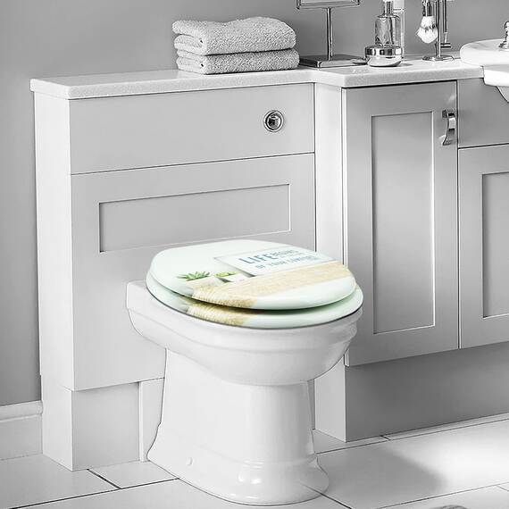 SANFINO® Premium WC Sitz mit Absenkautomatik – hochwertige Toilettendeckel aus Holz, viele bunte Motive, hoher Sitzkomfort, einfache Montage inklusive Montageanleitung – "Life"