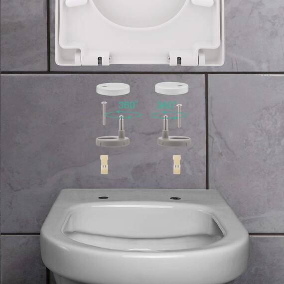 Himimi WC Sitz mit Absenkautomatik, Toilettendeckel D-Form mit Einstellbares Edelstahlscharnier, Klodeckel mit Quick-Release-Funktion und Softclose, Einfache Reinigung, Weiß (450 x 361 x 53 mm)