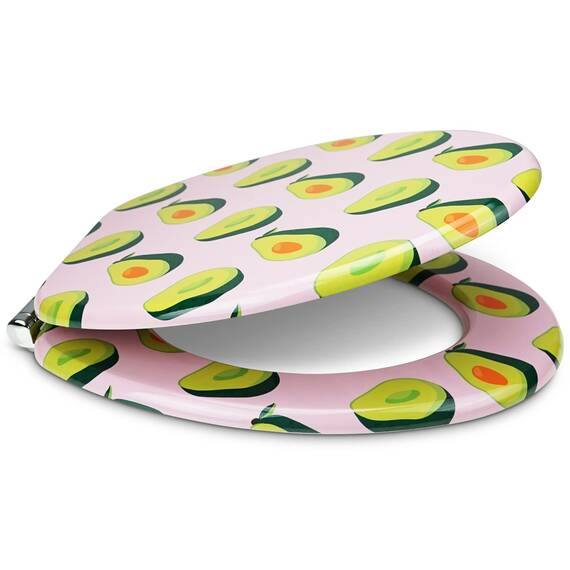 SANFINO® Premium WC Sitz mit Absenkautomatik – hochwertige Toilettendeckel aus Holz, viele bunte Motive, hoher Sitzkomfort, einfache Montage inklusive Montageanleitung – "Pink Avocado"