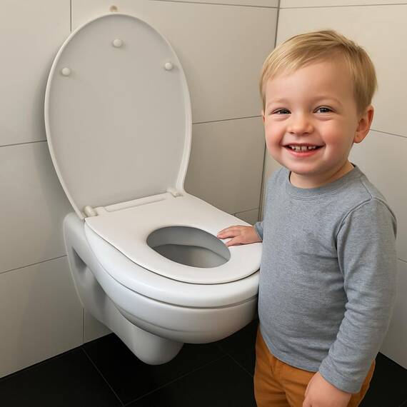 ADOB WC Sitz Familien, Kinder - Klobrille mit Kindersitz (Thermoplast) - Toilettendeckel mit Kindersitz - Mit Absenkautomatik - Kinderleichte Montage - Abnehmbar - Familien WC Deckel