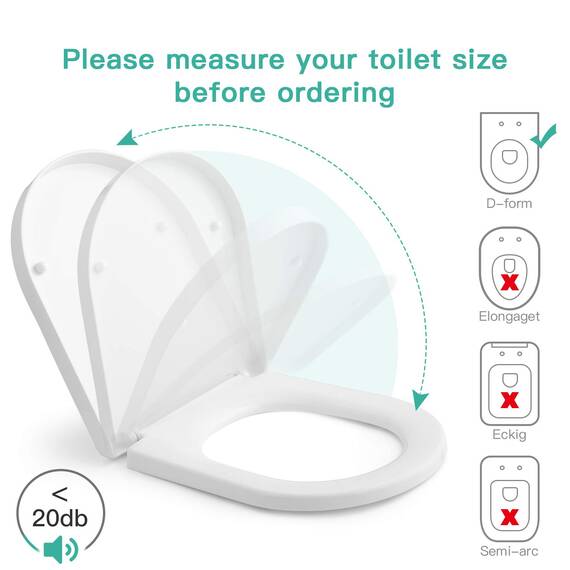 Himimi WC Sitz mit Absenkautomatik, Toilettendeckel D-Form mit Einstellbares Edelstahlscharnier, Klodeckel mit Quick-Release-Funktion und Softclose, Einfache Reinigung, Weiß (450 x 361 x 53 mm)