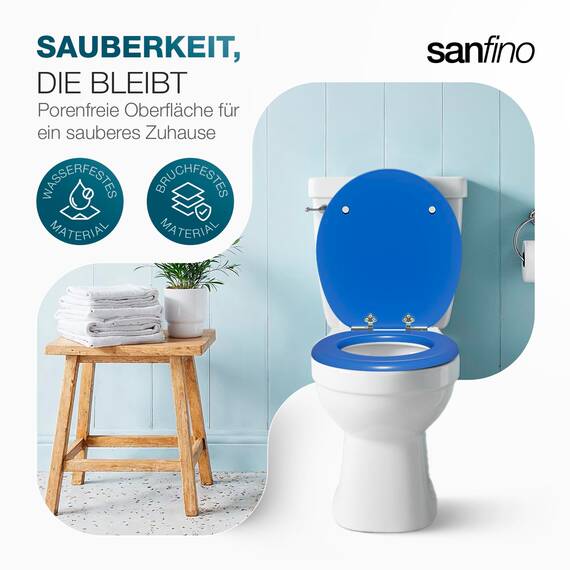 SANFINO® Premium WC Sitz mit Absenkautomatik – hochwertige Toilettendeckel aus Holz, viele bunte Motive, hoher Sitzkomfort, einfache Montage inklusive Montageanleitung – "Deep Blue"