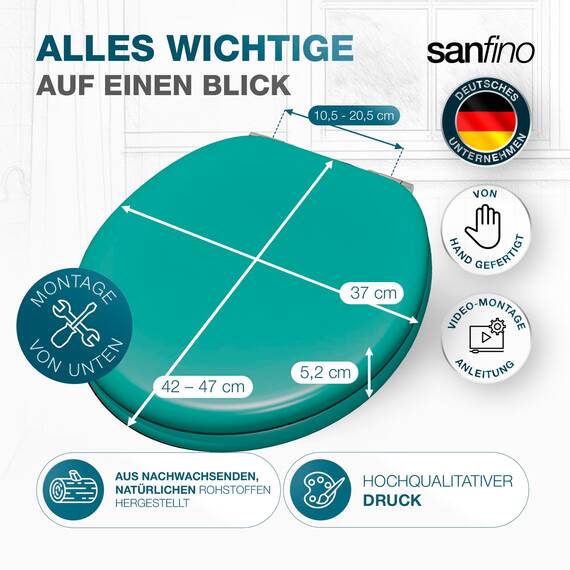 SANFINO® Premium WC Sitz mit Absenkautomatik – hochwertige Toilettendeckel aus Holz, viele bunte Motive, hoher Sitzkomfort, einfache Montage inklusive Montageanleitung – "Mars Green"