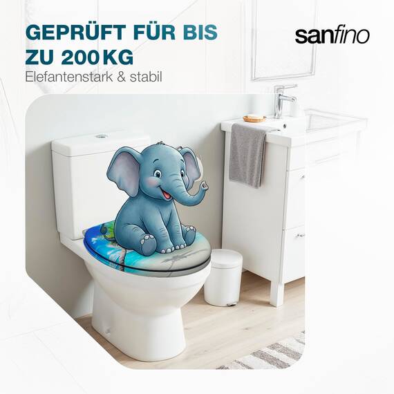 SANFINO® Premium WC Sitz mit Absenkautomatik – hochwertige Toilettendeckel aus Holz, viele bunte Motive, hoher Sitzkomfort, einfache Montage inklusive Montageanleitung – "Palm"