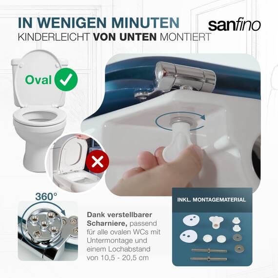 SANFINO® Premium WC Sitz mit Absenkautomatik – hochwertige Toilettendeckel aus Holz, viele bunte Motive, hoher Sitzkomfort, einfache Montage inklusive Montageanleitung – "Red Star"