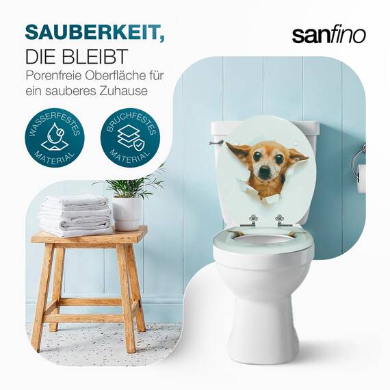 SANFINO® Premium WC Sitz mit Absenkautomatik – hochwertige Toilettendeckel aus Holz, viele bunte Motive, hoher Sitzkomfort, einfache Montage inklusive Montageanleitung – "Chihuahua"