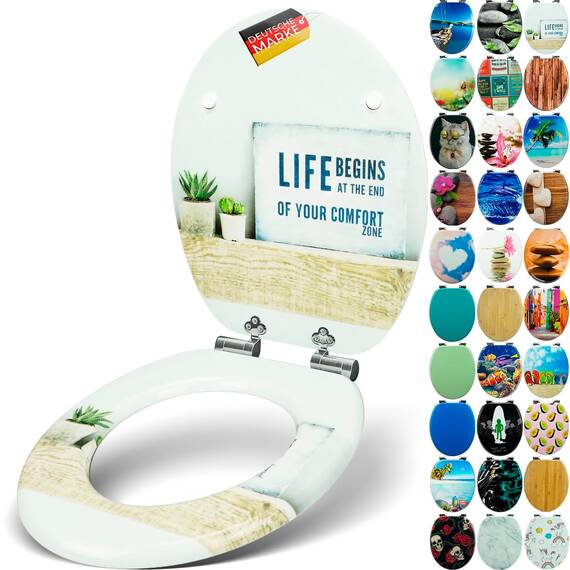 SANFINO® Premium WC Sitz mit Absenkautomatik – hochwertige Toilettendeckel aus Holz, viele bunte Motive, hoher Sitzkomfort, einfache Montage inklusive Montageanleitung – "Life"
