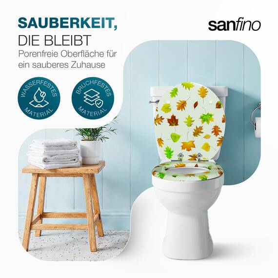 SANFINO® Premium WC Sitz mit Absenkautomatik – hochwertige Toilettendeckel aus Holz, viele bunte Motive, hoher Sitzkomfort, einfache Montage inklusive Montageanleitung – "Autumn Feeling"