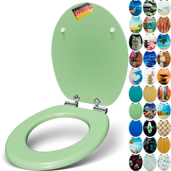 SANFINO® Premium WC Sitz mit Absenkautomatik – hochwertige Toilettendeckel aus Holz, viele bunte Motive, hoher Sitzkomfort, einfache Montage inklusive Montageanleitung – "Mint Green"