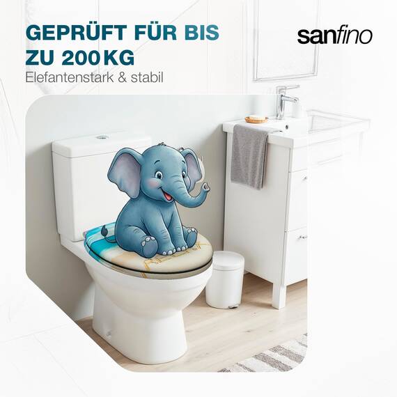 SANFINO® Premium WC Sitz mit Absenkautomatik – hochwertige Toilettendeckel aus Holz, viele bunte Motive, hoher Sitzkomfort, einfache Montage inklusive Montageanleitung – "Take It Easy"