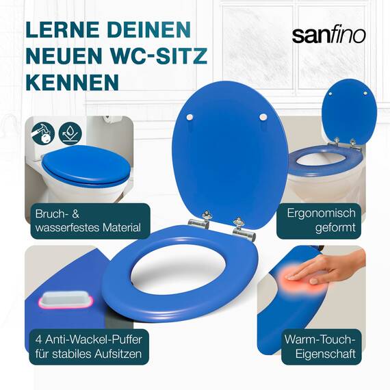SANFINO® Premium WC Sitz mit Absenkautomatik – hochwertige Toilettendeckel aus Holz, viele bunte Motive, hoher Sitzkomfort, einfache Montage inklusive Montageanleitung – "Deep Blue"