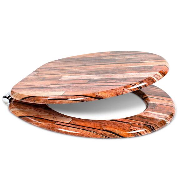 SANFINO® Premium WC Sitz mit Absenkautomatik – hochwertige Toilettendeckel aus Holz, viele bunte Motive, hoher Sitzkomfort, einfache Montage inklusive Montageanleitung – "Industrial Wood"