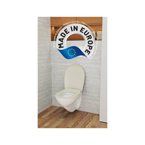 LUVETT® WC-Sitz mit Absenkautomatik C100 oval universell, Toilettendeckel mit 3 Edelstahl Montagelösungen, Klodeckel abnehmbar, Farbe:Pergamon Weiß