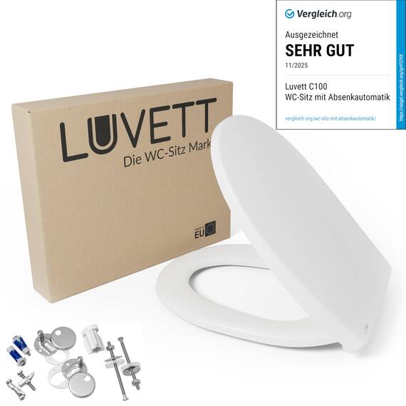 LUVETT® C100 Toilettendeckel mit Absenkautomatik Oval Weiß - SoftClose Klodeckel Abnehmbar - Klobrille aus Antibakteriellem Duroplast - WC Sitz 3in1 Befestigung Inkl. - Toilettensitz Made in EU