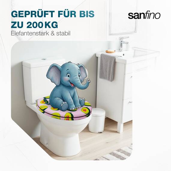 SANFINO® Premium WC Sitz mit Absenkautomatik – hochwertige Toilettendeckel aus Holz, viele bunte Motive, hoher Sitzkomfort, einfache Montage inklusive Montageanleitung – "Pink Avocado"