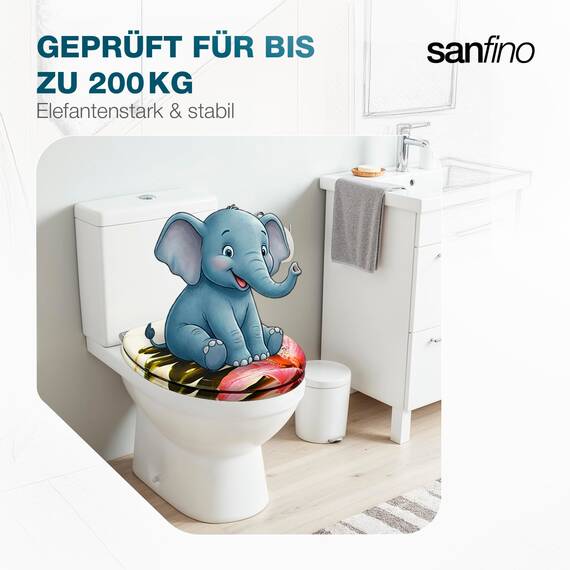 SANFINO® Premium WC Sitz mit Absenkautomatik – hochwertige Toilettendeckel aus Holz, viele bunte Motive, hoher Sitzkomfort, einfache Montage inklusive Montageanleitung – "Pink Flower"