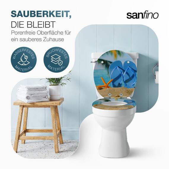 SANFINO® Premium WC Sitz mit Absenkautomatik – hochwertige Toilettendeckel aus Holz, viele bunte Motive, hoher Sitzkomfort, einfache Montage inklusive Montageanleitung – "Sailing"