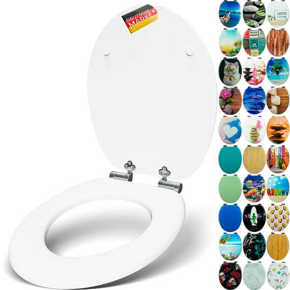 SANFINO® Premium WC Sitz mit Absenkautomatik – hochwertige Toilettendeckel aus Holz, viele bunte Motive, hoher Sitzkomfort, einfache Montage inklusive Montageanleitung – "White"