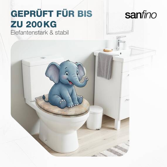 SANFINO® Premium WC Sitz mit Absenkautomatik – hochwertige Toilettendeckel aus Holz, viele bunte Motive, hoher Sitzkomfort, einfache Montage inklusive Montageanleitung – "Sand"