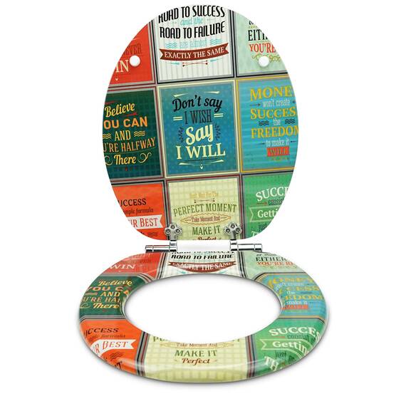 SANFINO® Premium WC Sitz mit Absenkautomatik – hochwertige Toilettendeckel aus Holz, viele bunte Motive, hoher Sitzkomfort, einfache Montage inklusive Montageanleitung – "Old School"