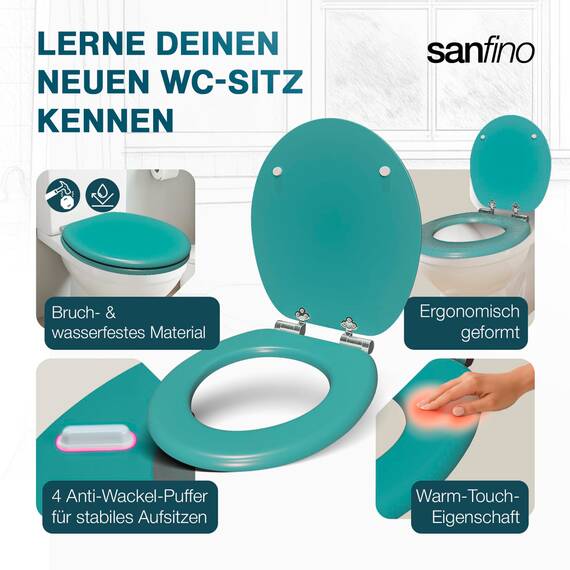 SANFINO® Premium WC Sitz mit Absenkautomatik – hochwertige Toilettendeckel aus Holz, viele bunte Motive, hoher Sitzkomfort, einfache Montage inklusive Montageanleitung – "Mars Green"